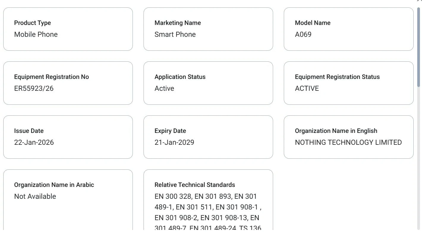 ナッシング Phone (4a) がTDRA認証を取得、近く発表か