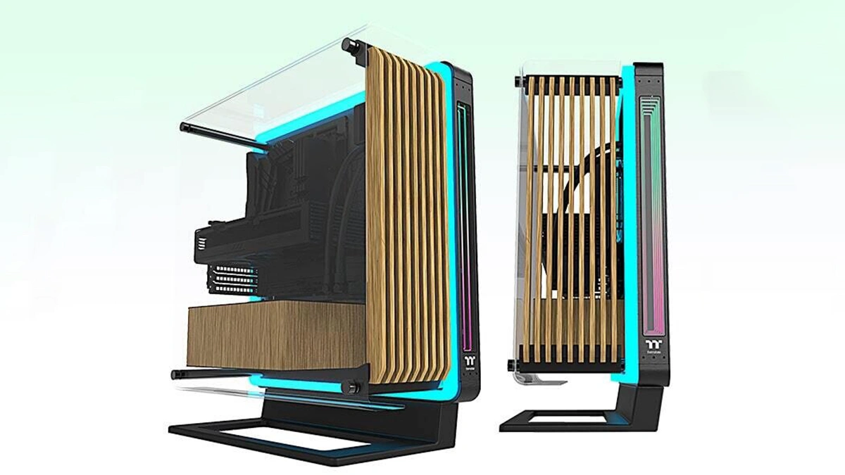 Thermaltake、木材とRGB照明を組み合わせた半開放型ケース「Core PX Infinity WS」を公開